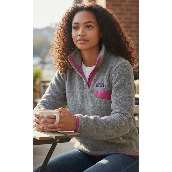Patagonia Tops - Patagonia Re-Tool Snap-T Fleece Pullover Grey Pink Polartec 25442 Womens Small